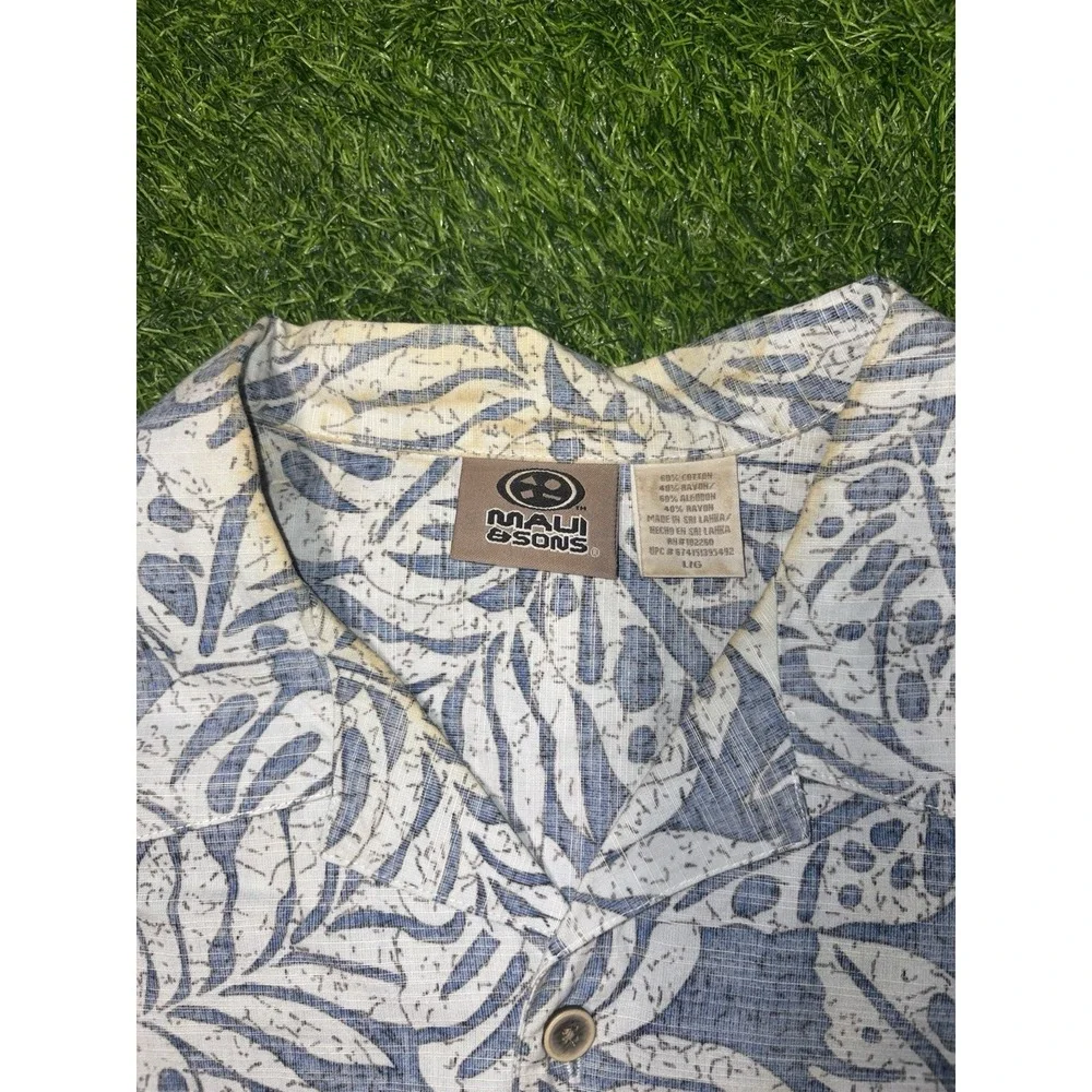 Vintage Maui Sons Shirt Mens Large Blue Floral Button Up Camp Reverse Hawaiian